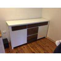 white buffet with jarrah drawer